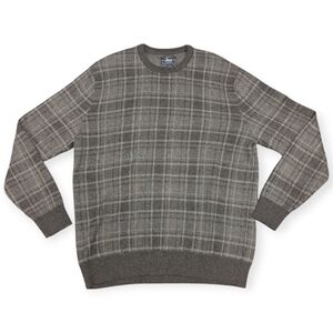 G.H Bass & CO. Gray & Black Tartan Plaid Knitted Sweater Men's Sz Large Grandpa